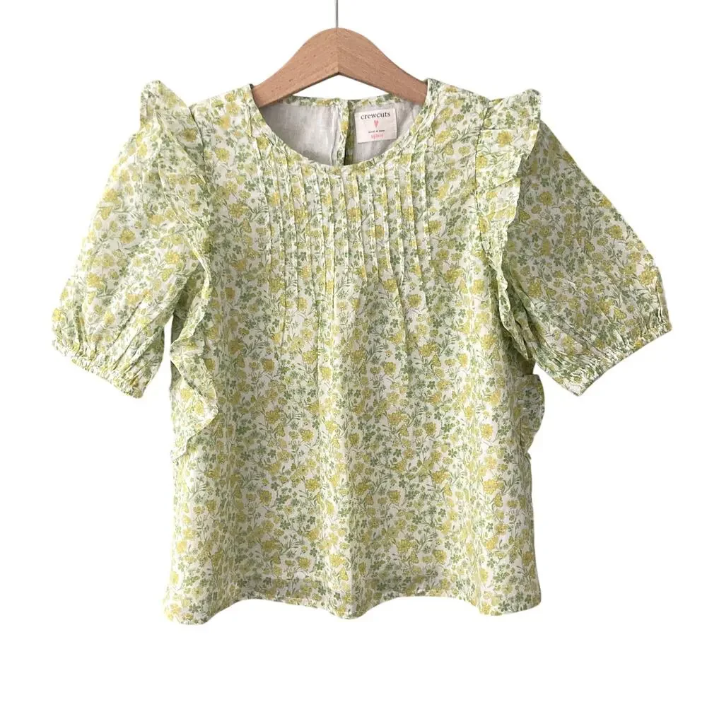 Crewcuts Floral Puff Sleeve Ruffle Top - Yellow - Medium 8/9